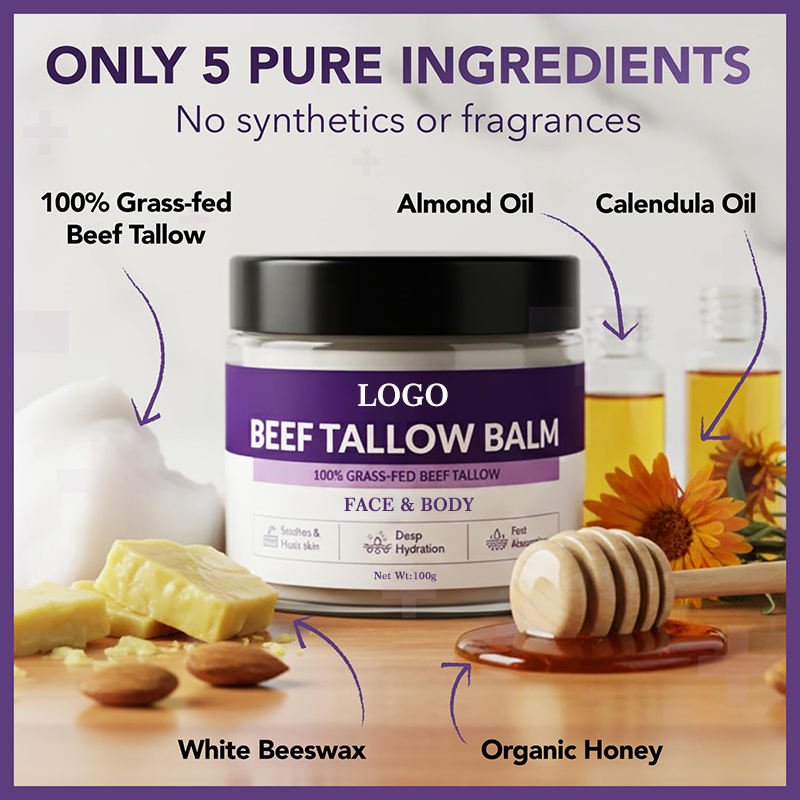 Beef Tallow Balm with grass-fed tallow, almond oil, calendula oil, beeswax and honey
