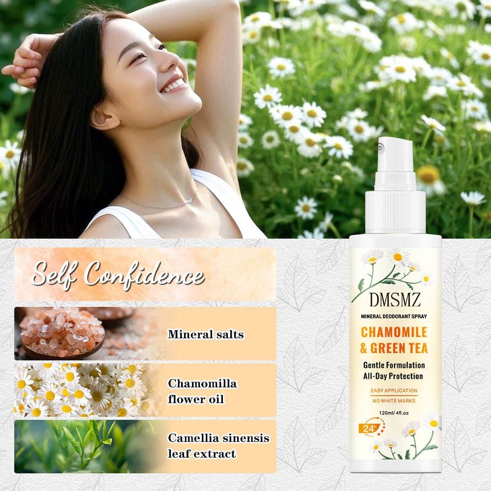 Mineral Deodorant Spray with chamomile and green tea positioning