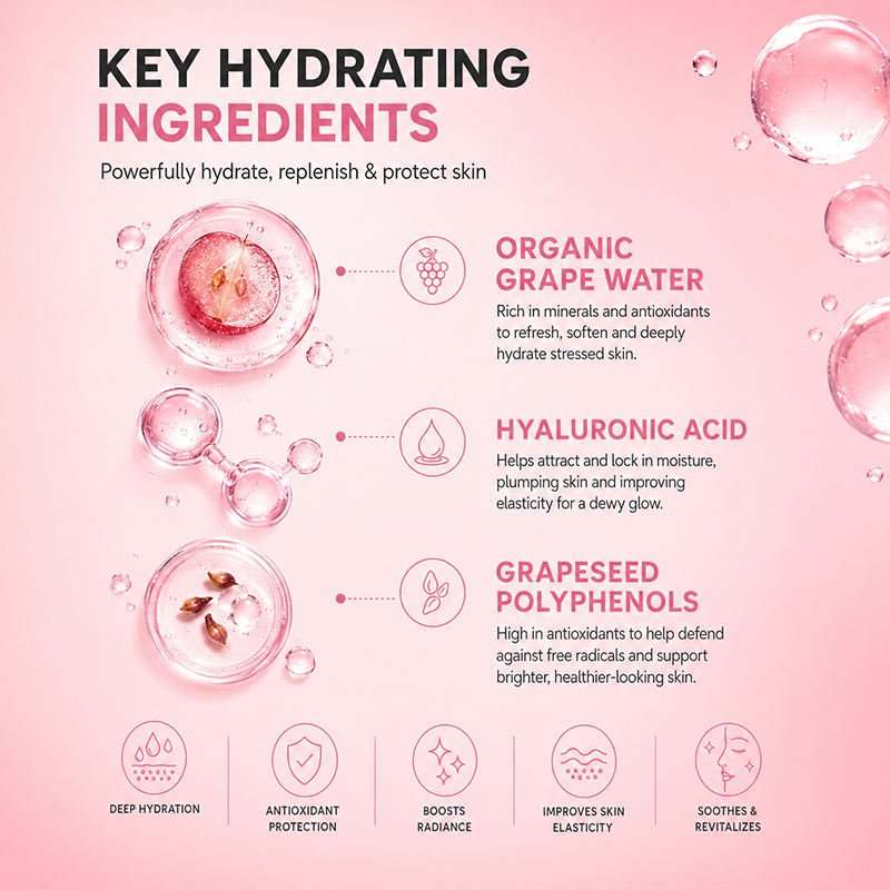 Hyaluronic serum with grape water and grapeseed polyphenols