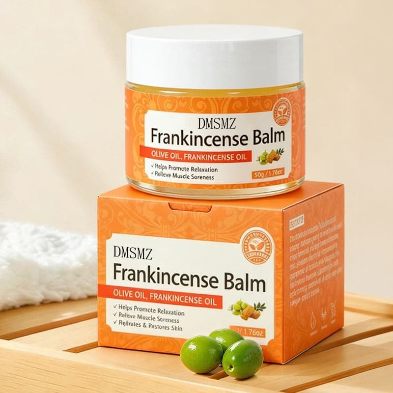 Private Label Frankincense Balm in 50g jar with olive fruit