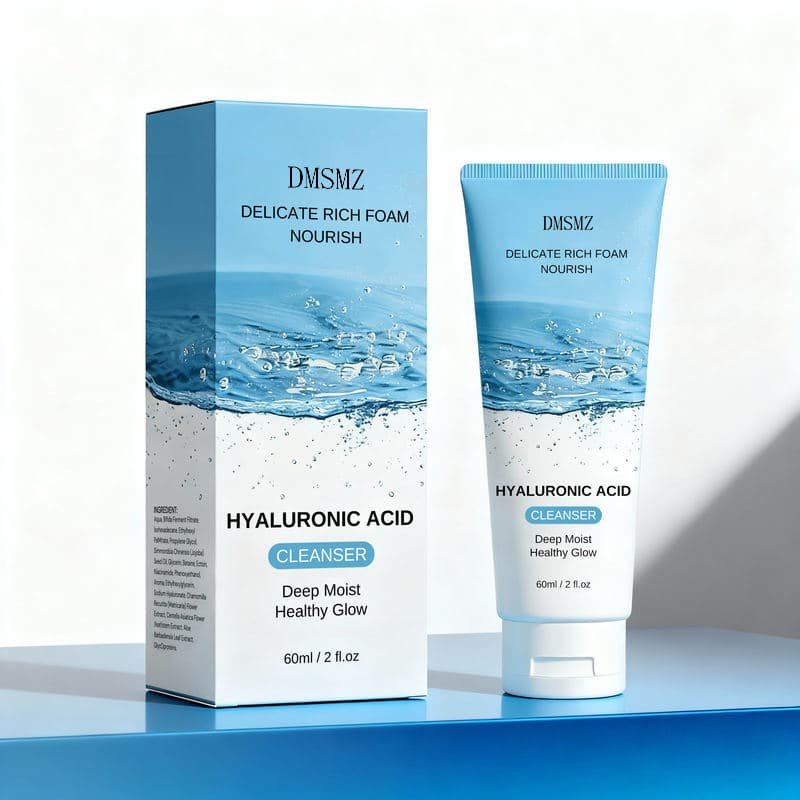 Private Label Hyaluronic Acid Cleanser in 60ml blue tube and box