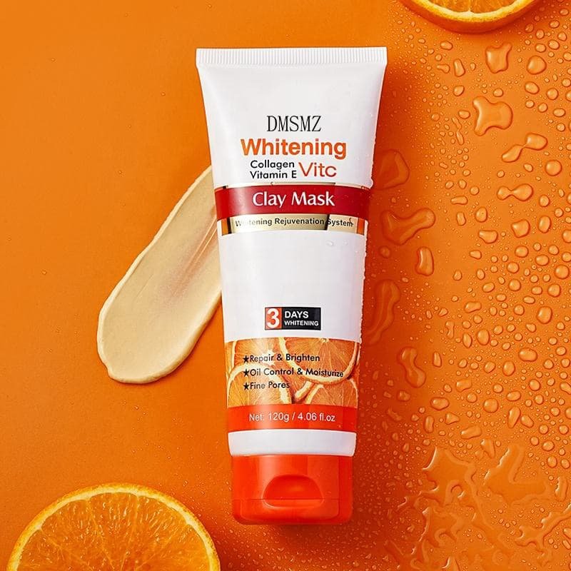 Private Label Vitamin C Clay Mask in 120g tube with orange background