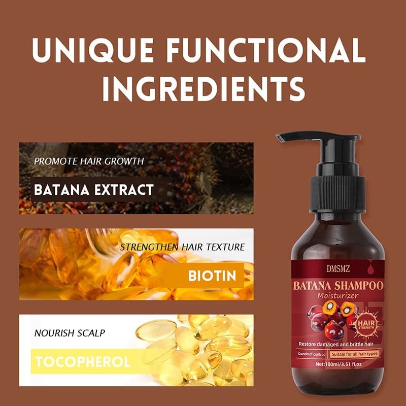 Batana extract, biotin and tocopherol ingredients in nourishing shampoo