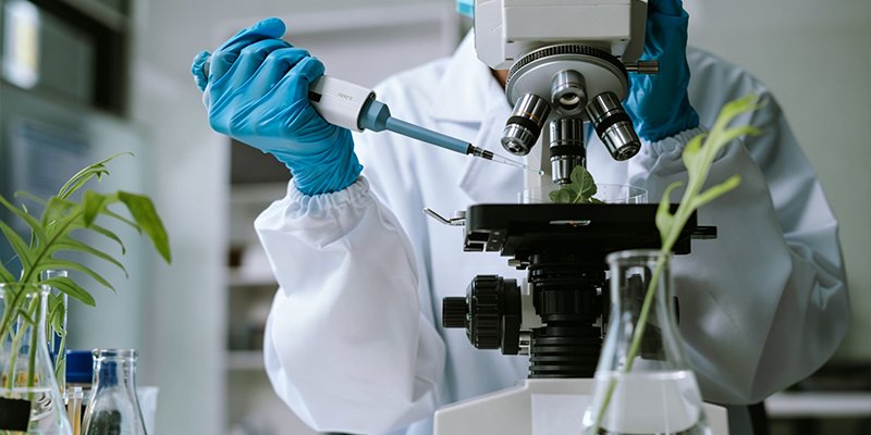 Laboratory technician performing microbiological testing for cosmetic quality control