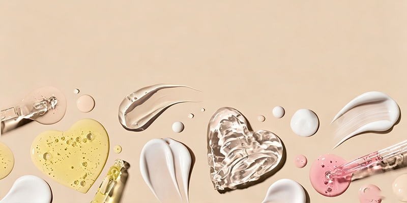 Clear serum bottles showing different textures and packaging formats