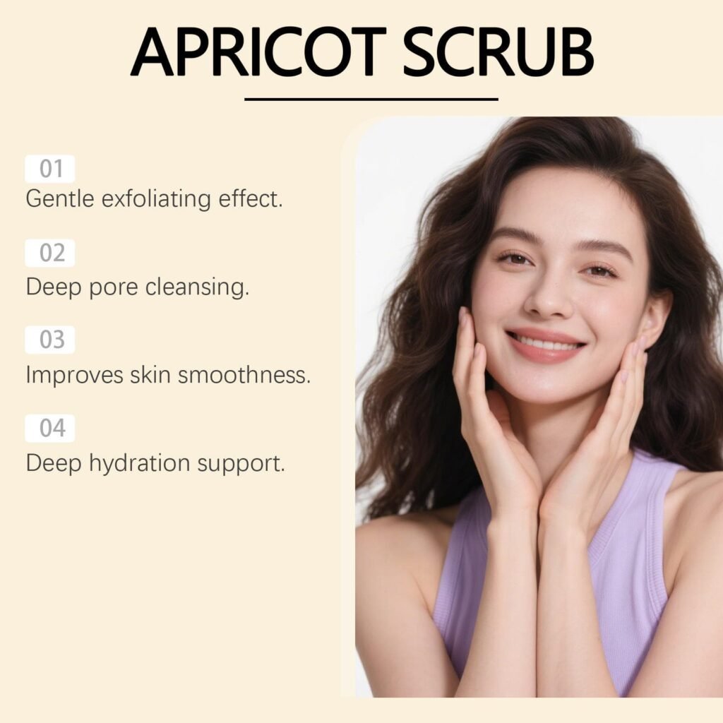 Smoothing Face Scrub benefits with model showing smooth-looking facial skin