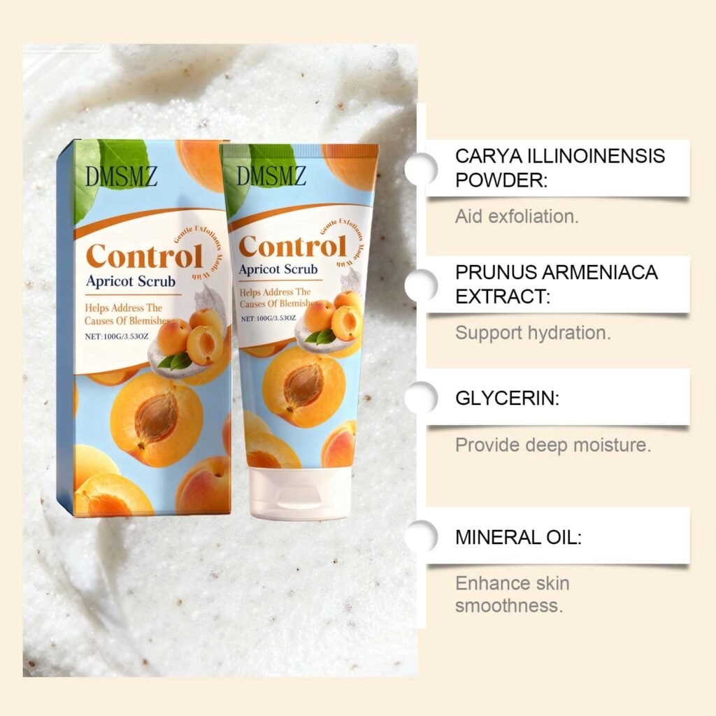 Apricot Face Scrub featuring exfoliating powder, apricot extract and glycerin
