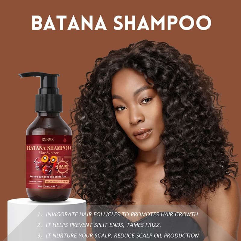 Private Label Batana Shampoo in a brown pump bottle for dry and frizzy hair