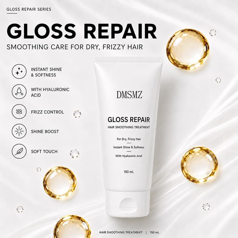 Private Label Gloss Repair Hair Mask in 150 mL tube for dry, frizzy hair
