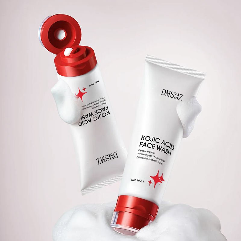 Private Label Kojic Acid Foaming Face Wash in a 100ml white tube with red cap