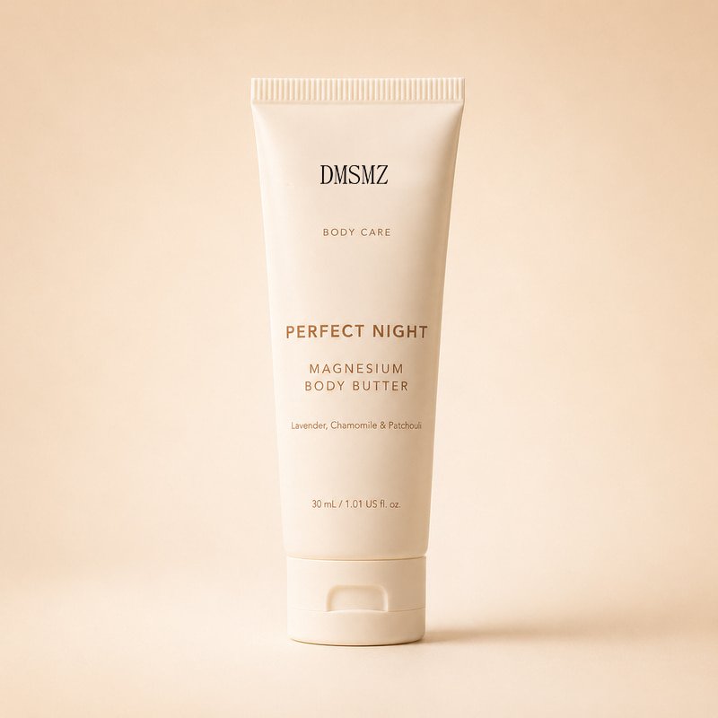 Private Label Magnesium Body Butter in a 30ml cream-colored squeeze tube