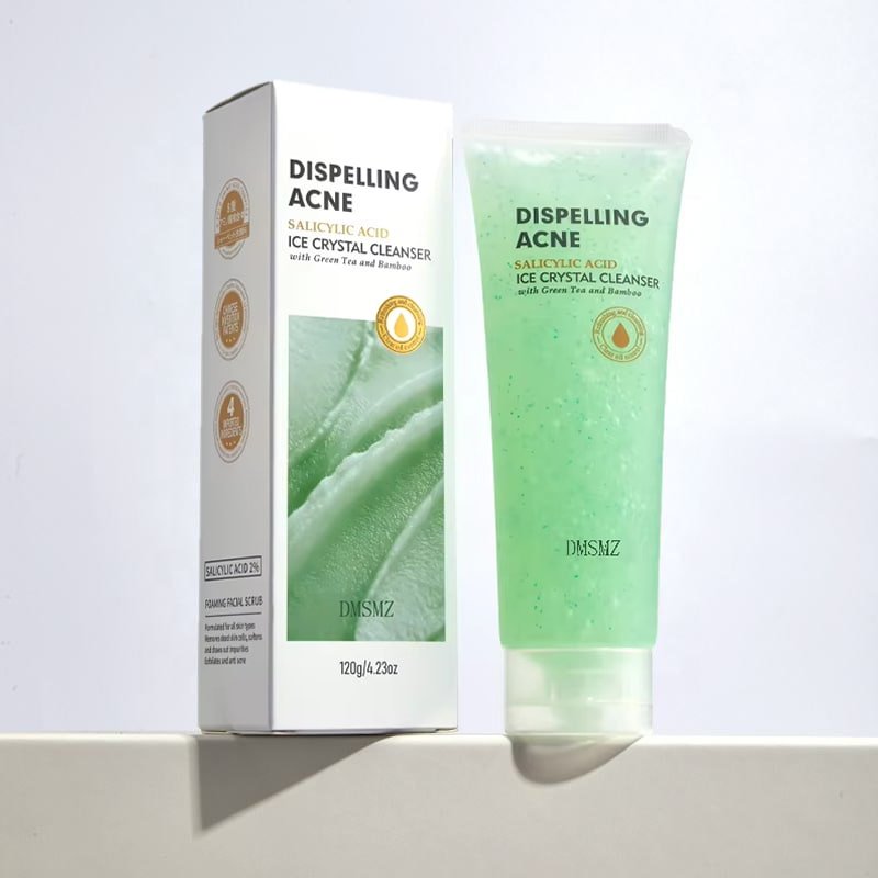 Private Label Salicylic Acid Cleanser in green translucent squeeze tube with product box