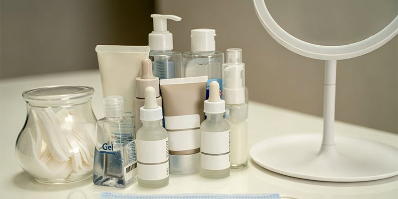 Assorted skincare bottles, tubes, dropper bottles, and pump packaging options