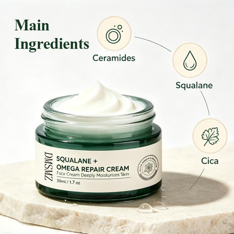 Squalane Face Cream with ceramides and cica ingredient highlights
